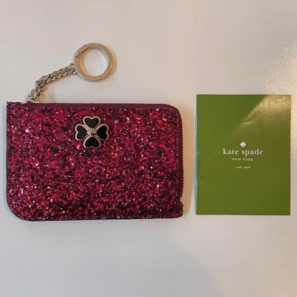 NWT Kate Spade New York Odette Glitter Med L-Zip Card Holder KEYPOUCH Cherry Red - Picture 5 of 5